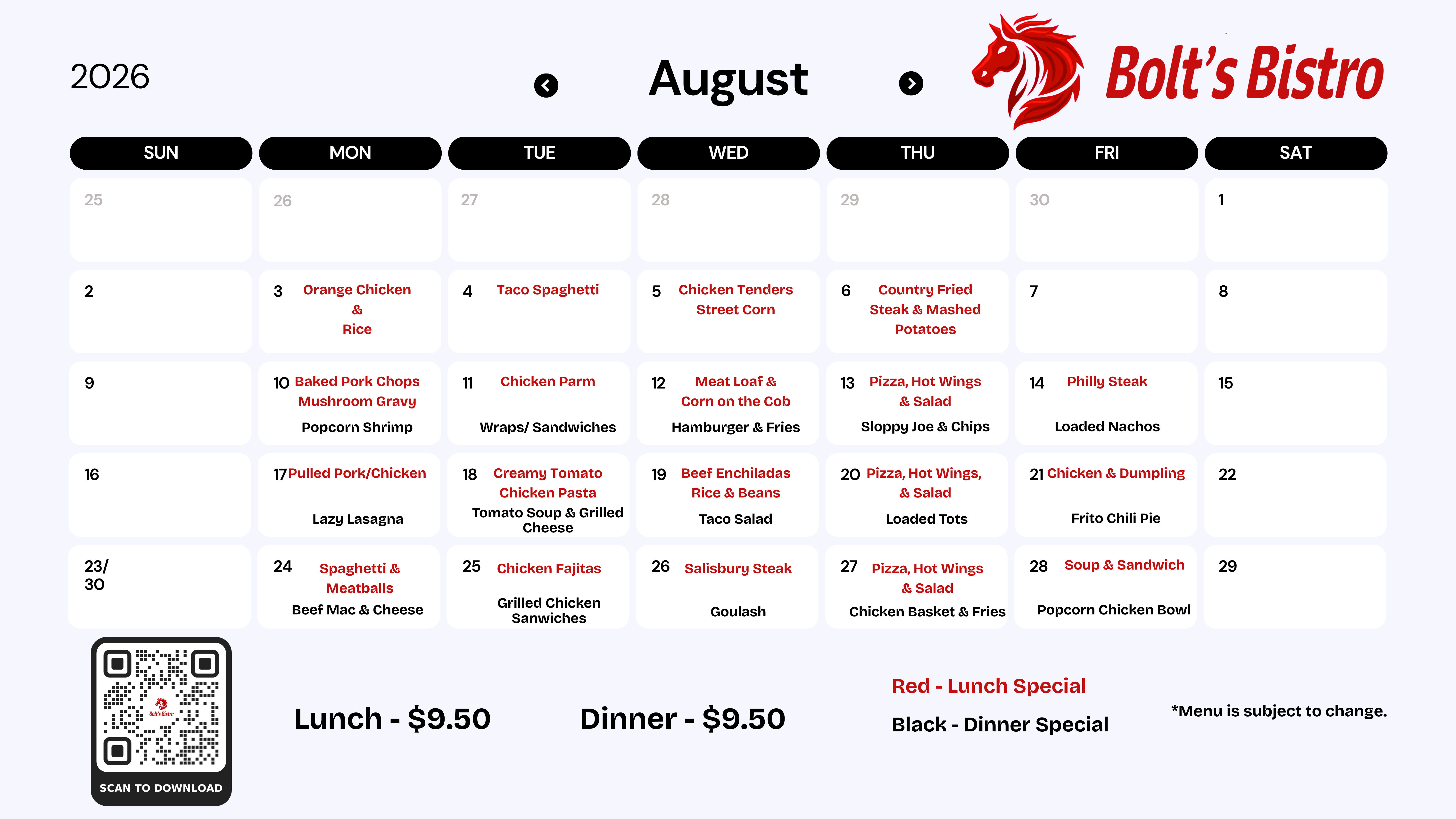 August Menu
