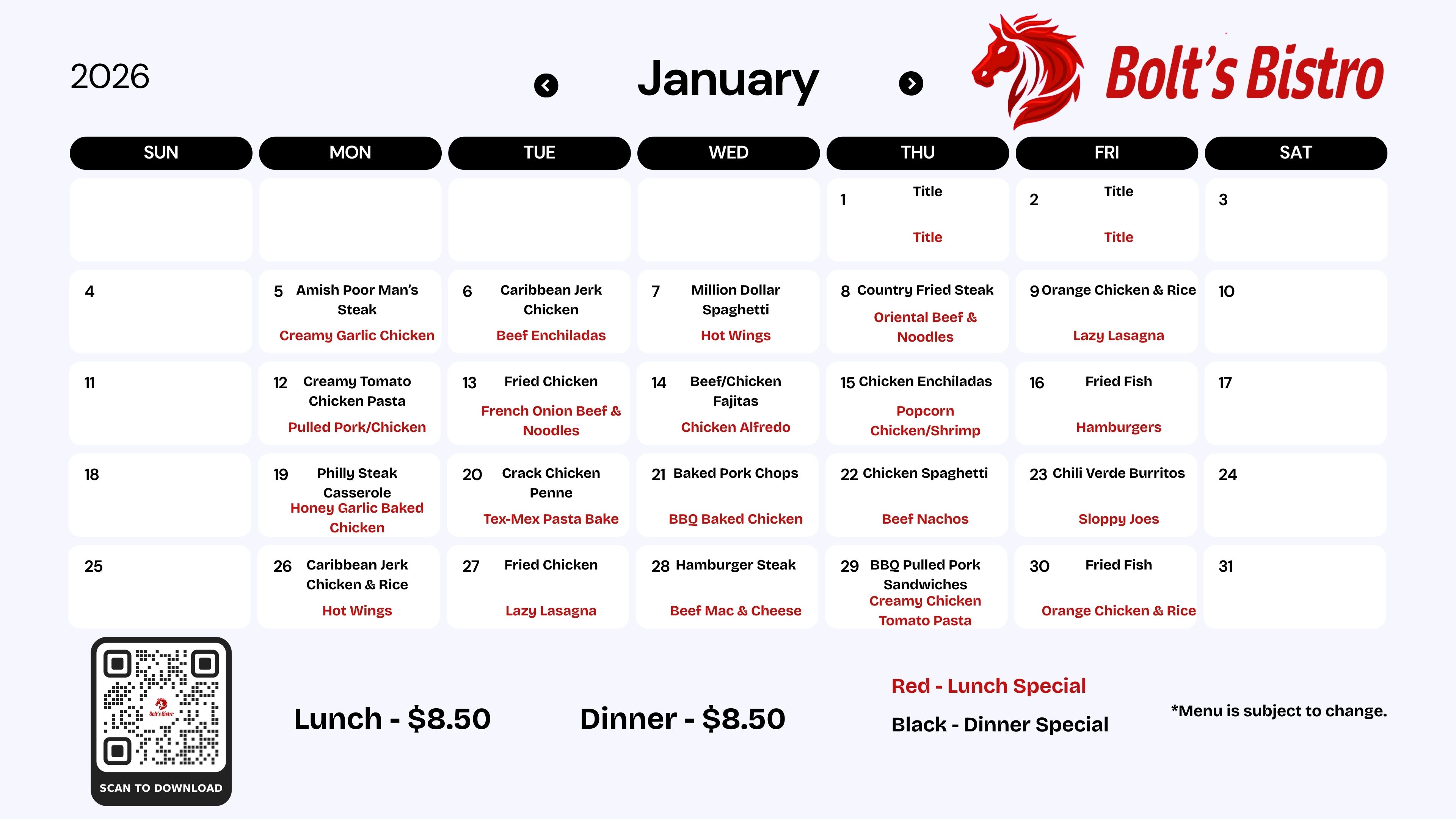 January Menu