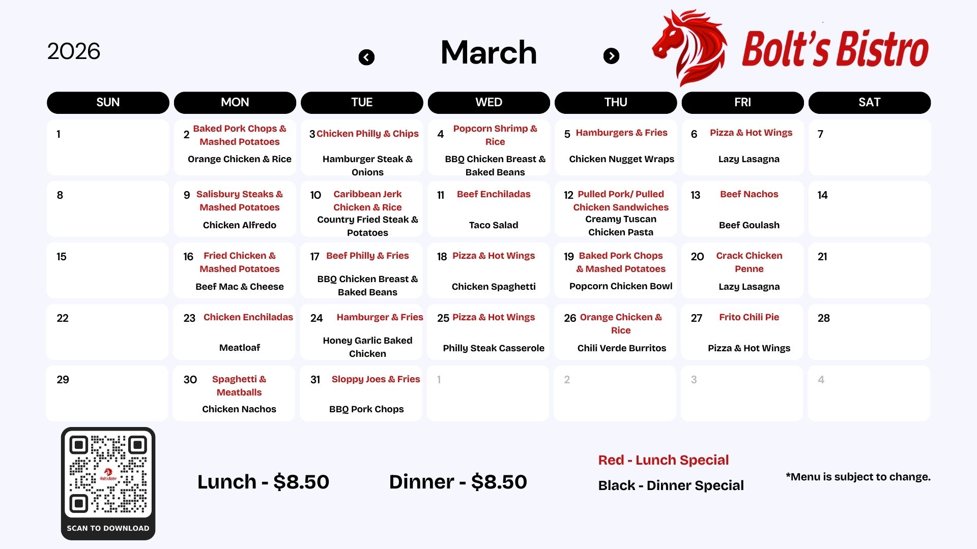 March Menu