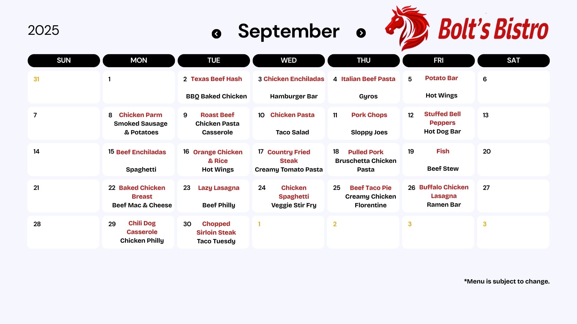 September Menu
