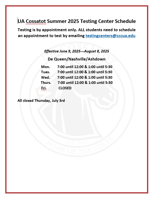 Summer 2025 Testing Hours