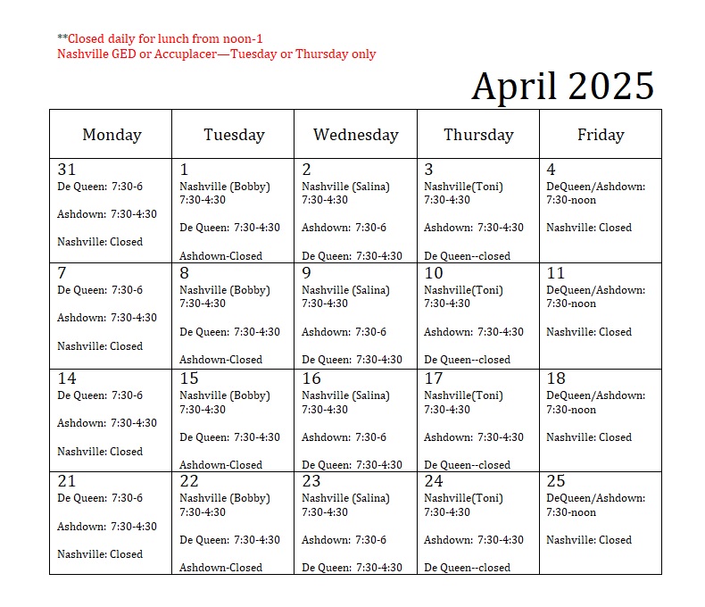testing center changes April